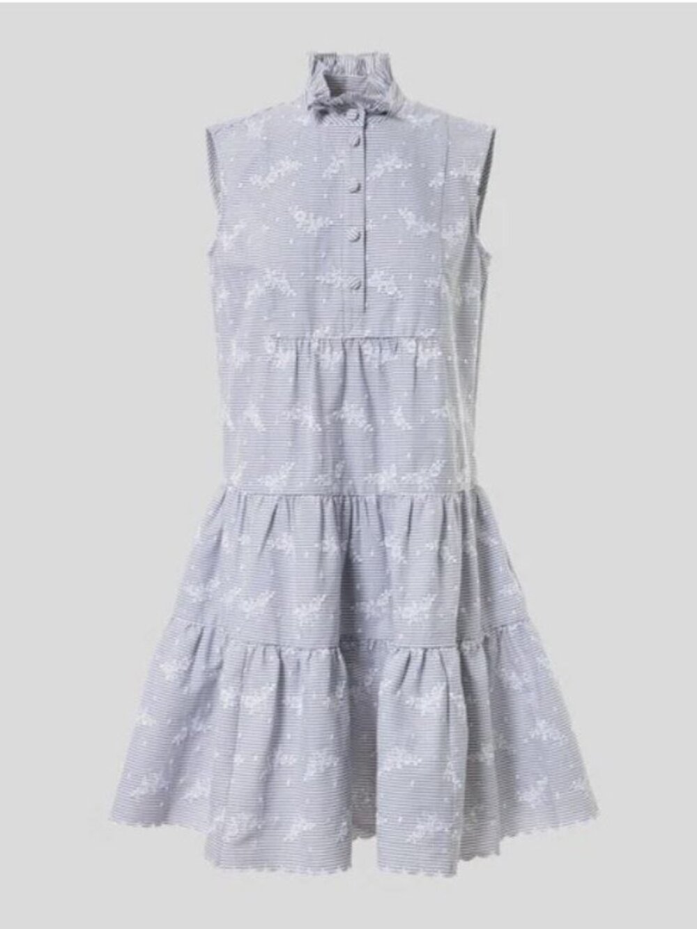 ERDEM $1295 Porto Tuckernuck Gray White Tiered Sleeveless Cotton Mini Dress Sz 8
